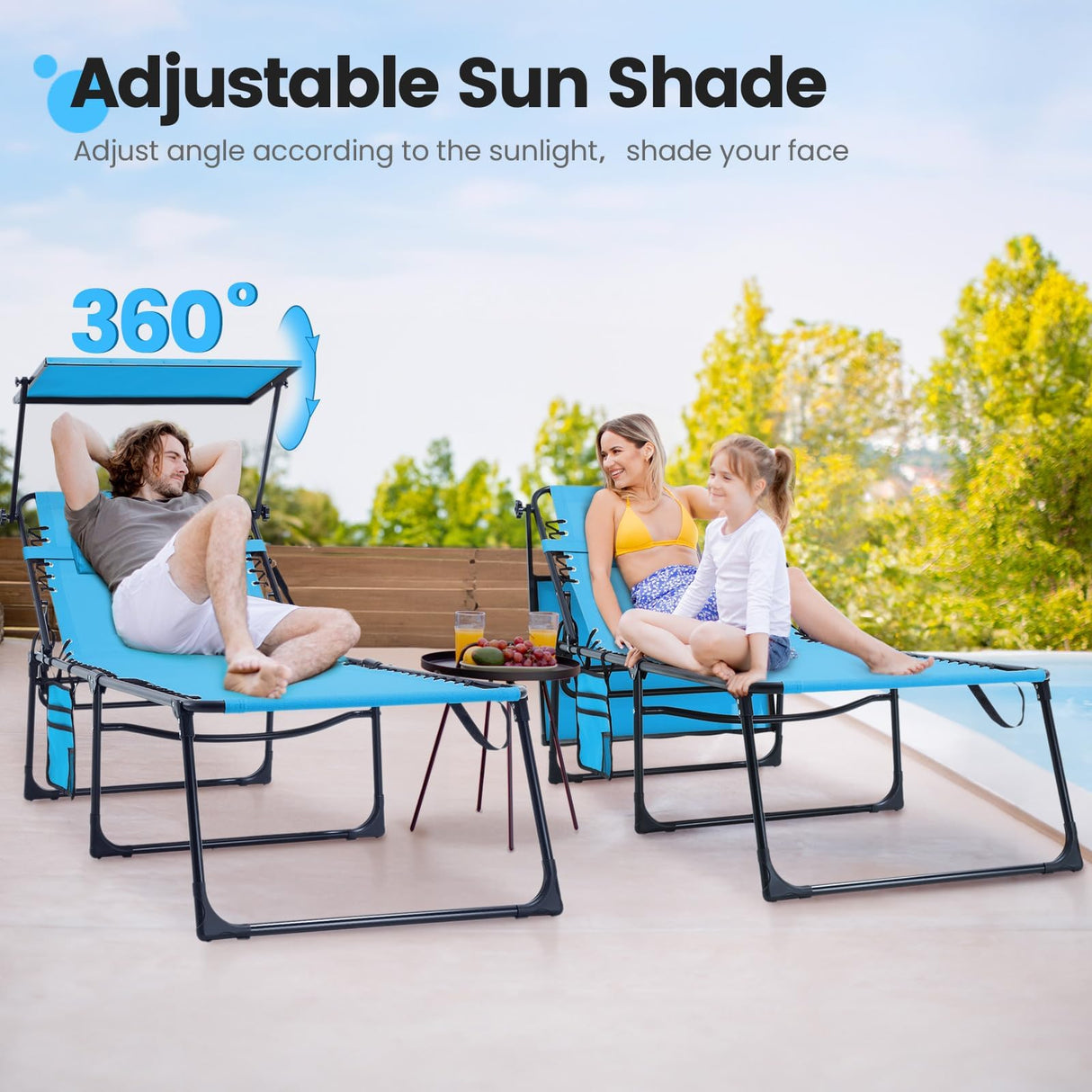 MAXLEAD HOME Beach Chaise with Sun Shade (350LBS) - Blue