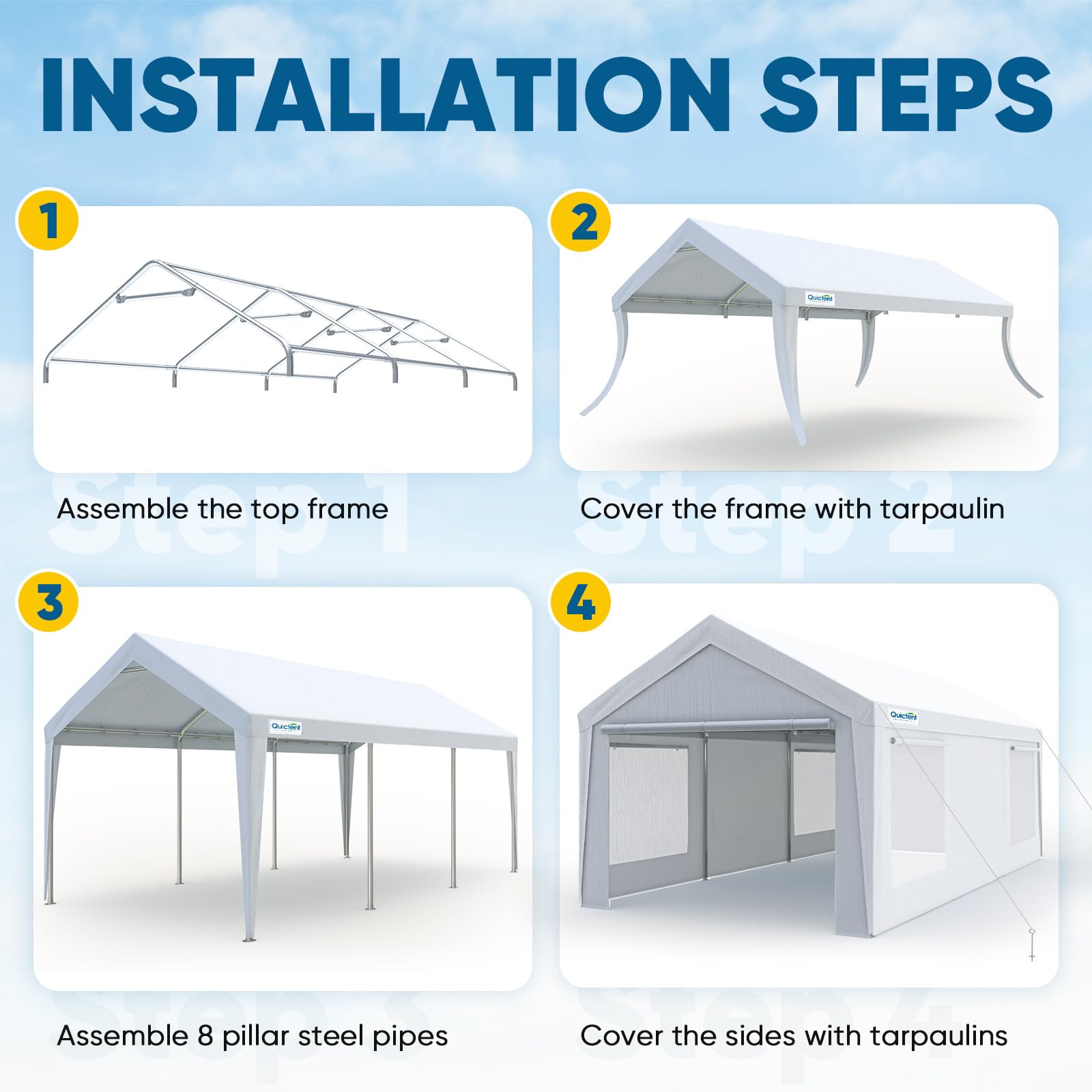 Quictent 12'x20' Heavy Duty Carport with Ventilated Windows - White