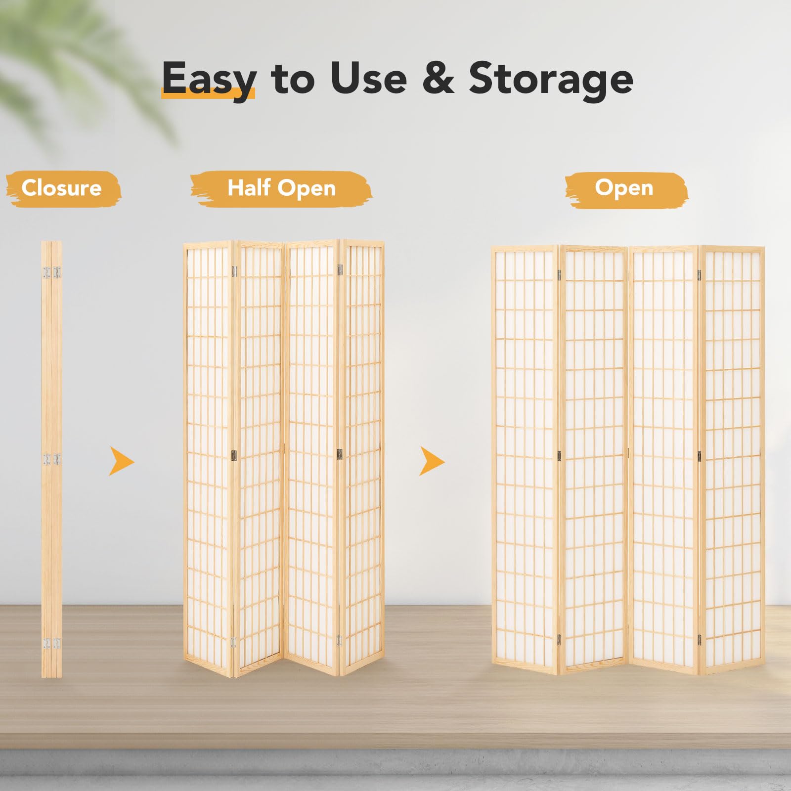 JOSTYLE 5.9ft Japanese Shoji Screen - Natural (4-Panel)