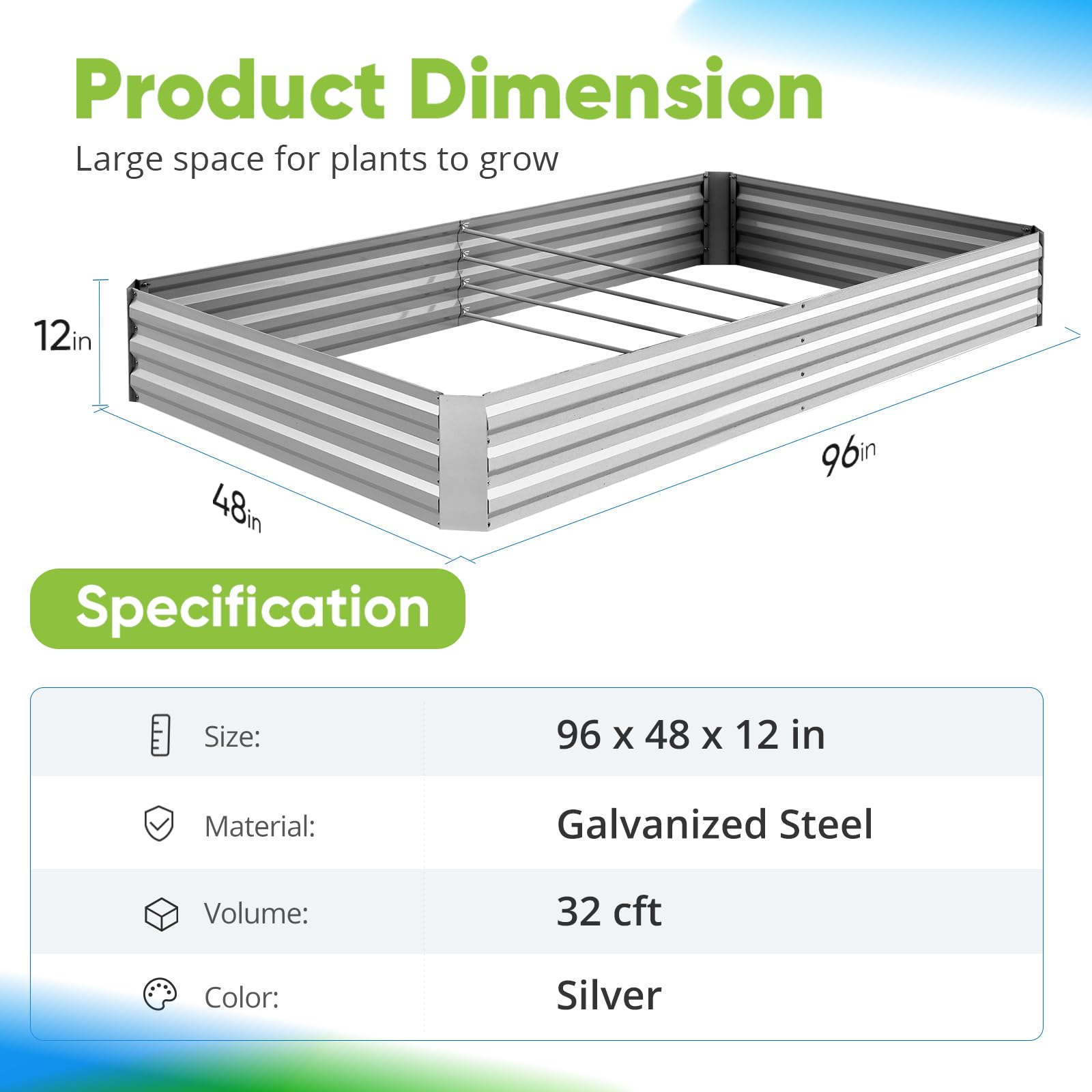 Quictent 8'x4'x1' Galvanized Raised Garden Bed