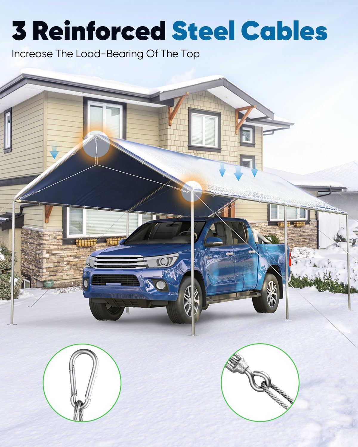 Quictent 10'x20' Heavy Duty Car Canopy with Steel Cables - Blue