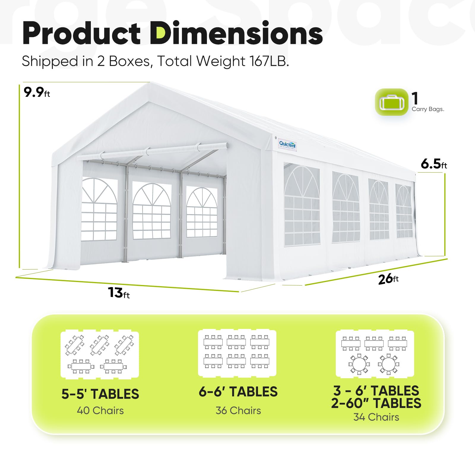 Quictent 13'x26' Heavy Duty Party Tent with Storage