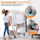 Commercial-grade rack equipped with 360¡ã rubber casters and two lockable wheels, ensuring smooth movement and stability for versatile usage.