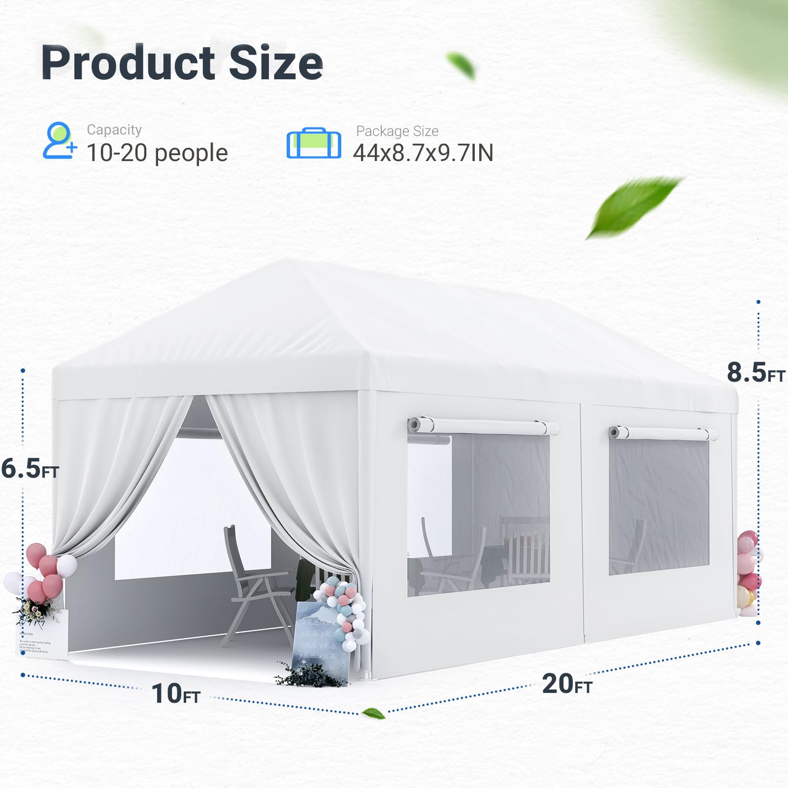 Quictent 10'x20' Heavy Duty Party Tent with Mesh Windows - White