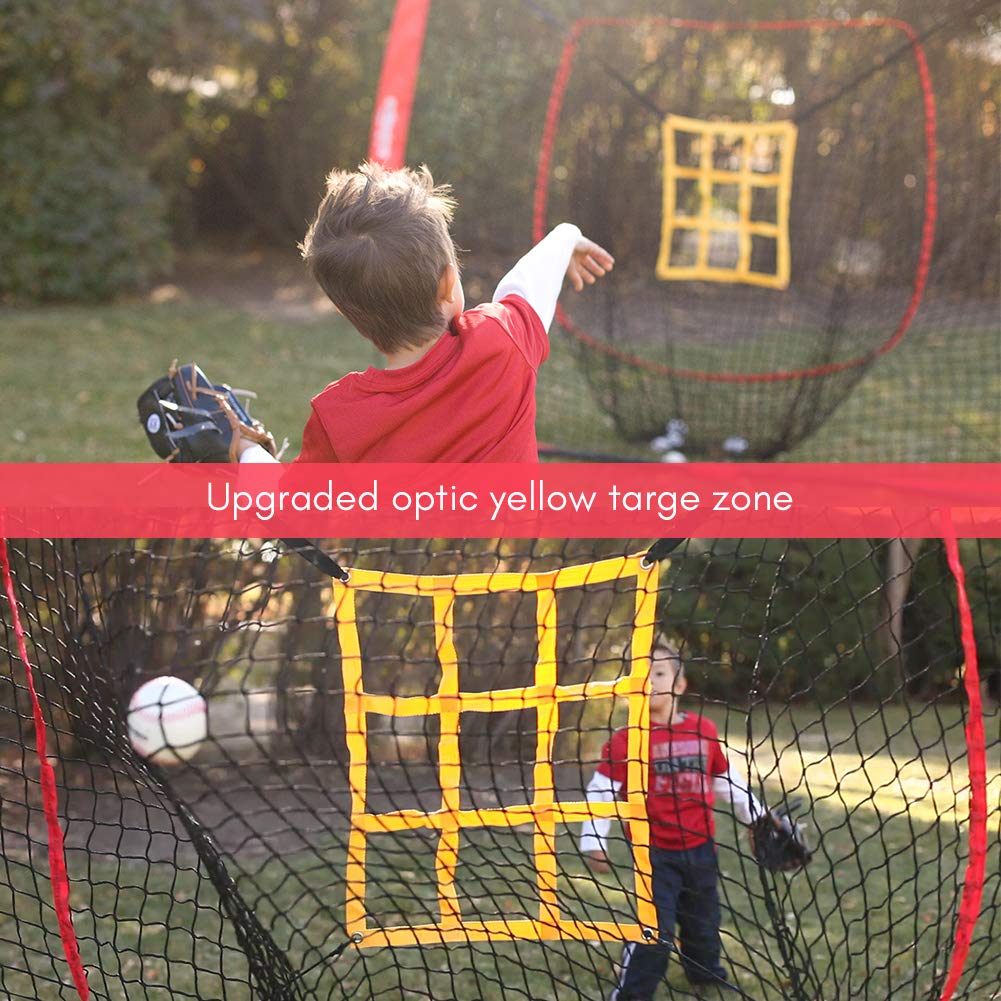 Zupapa 7'x7' Baseball Softball Net Tee Caddy Practice Combo- Red