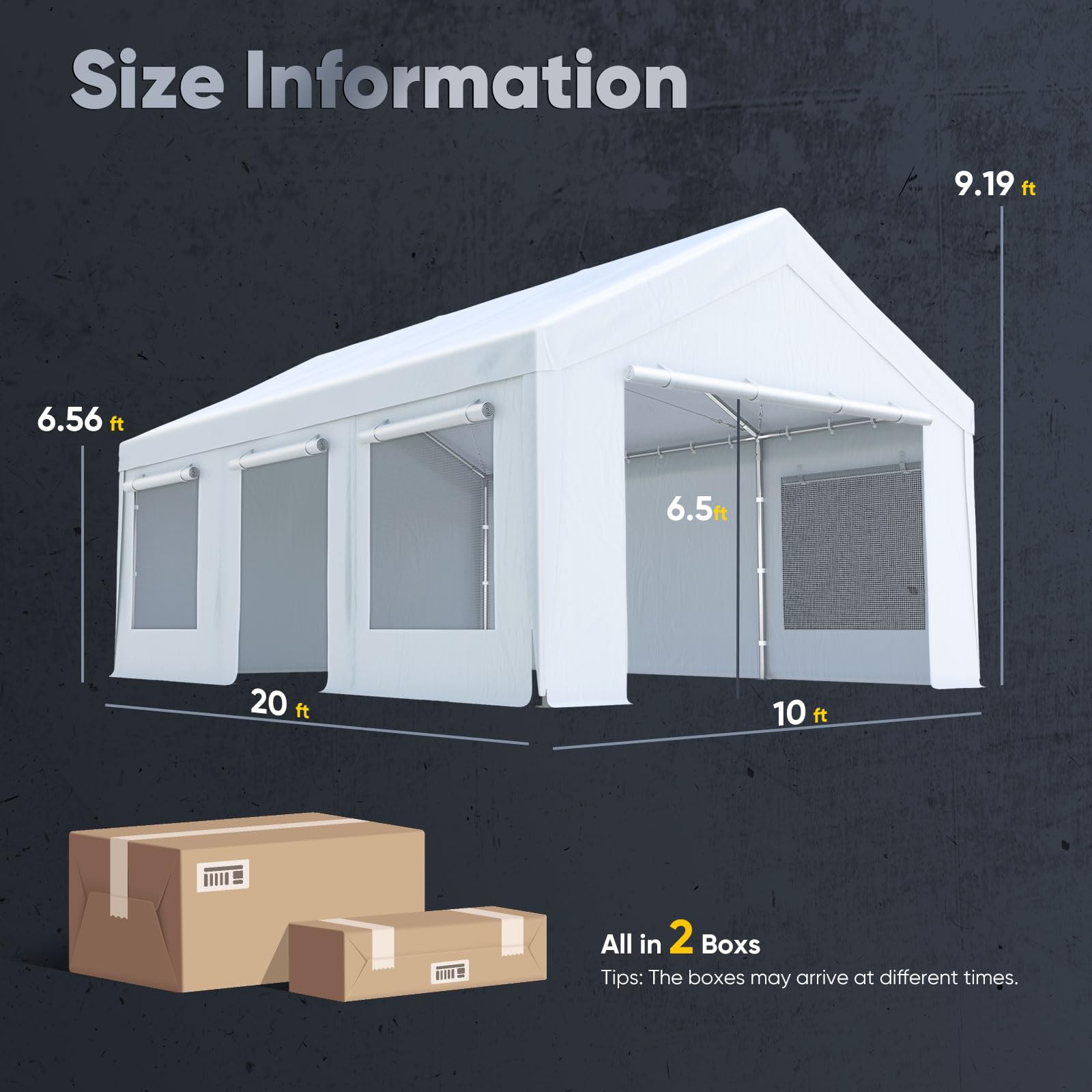 Quictent 10'x20' Snowproof Steel Carport with Zipper Doors - White
