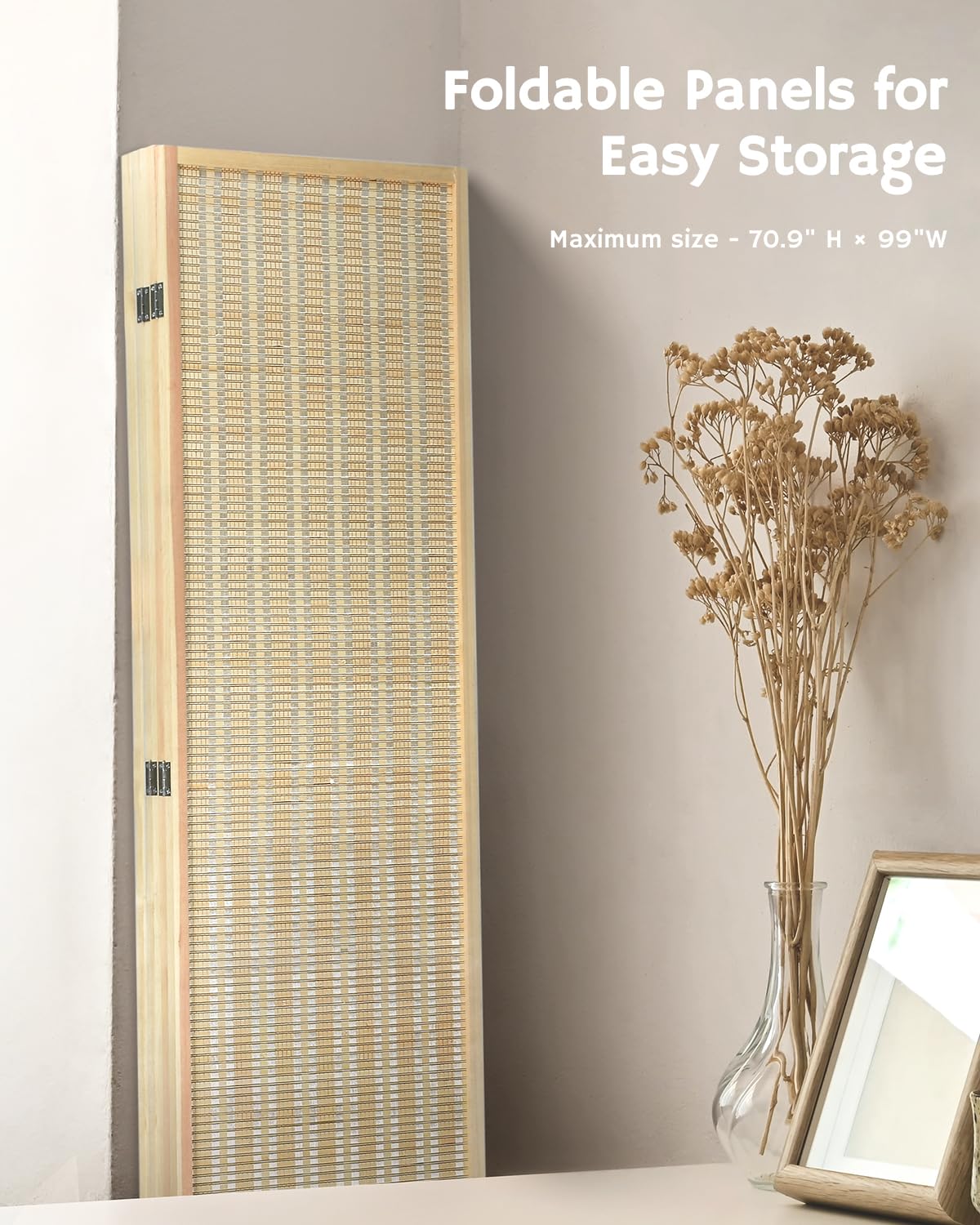 JOSTYLE 6ft Bamboo Partition - Beige (5-Panel)