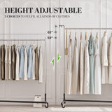 Commercial-grade clothing rack with space-saving interlocking Z-base design, ideal for professional or home use. Easy to assemble with reinforced screws for added stability.