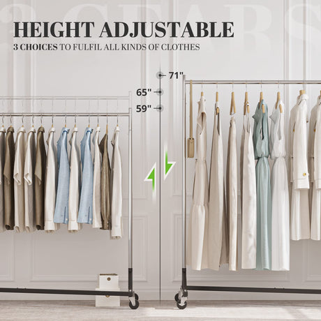 Commercial-grade clothing rack with space-saving interlocking Z-base design, ideal for professional or home use. Easy to assemble with reinforced screws for added stability.