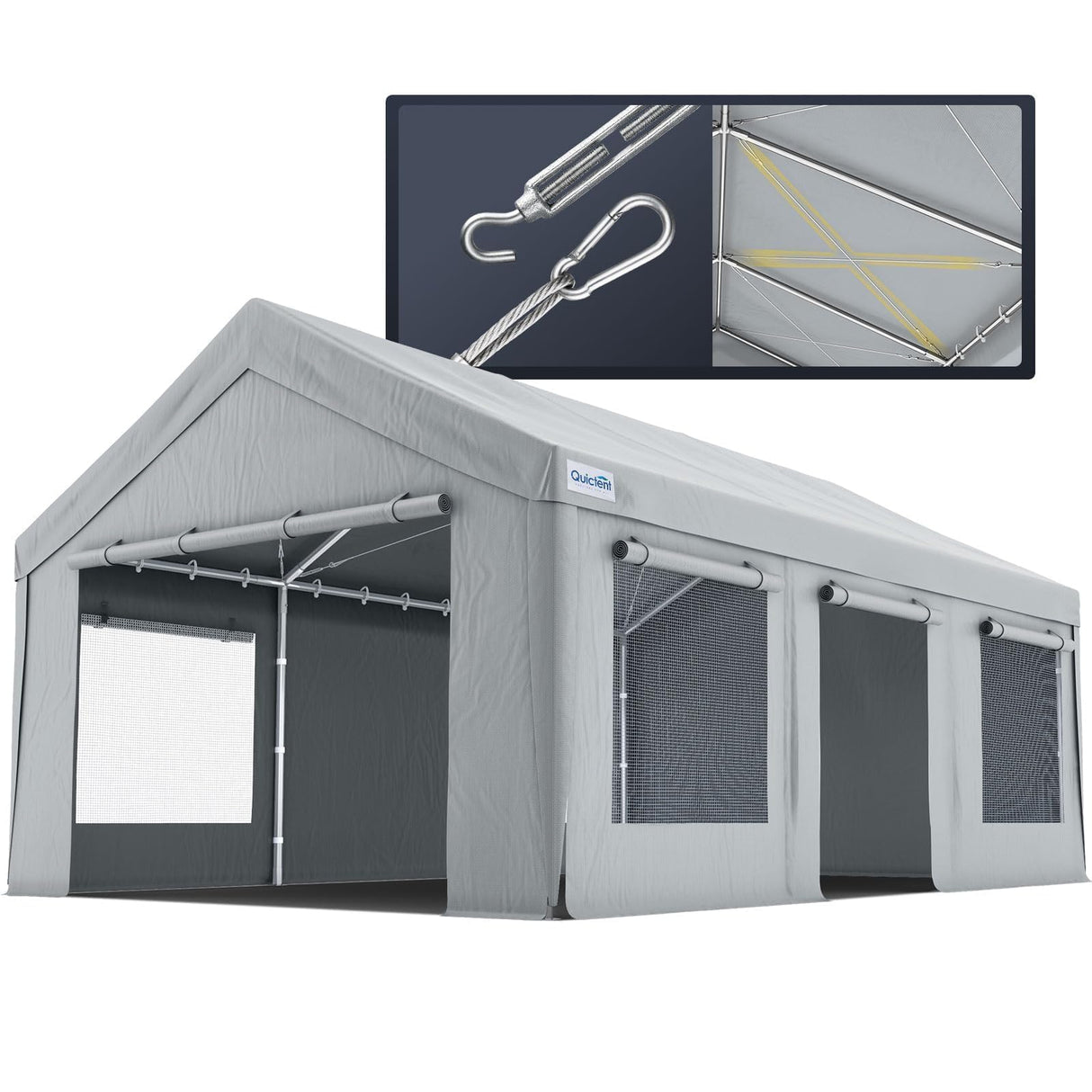 Quictent 10'x20' Snowproof Steel Carport with Zipper Doors