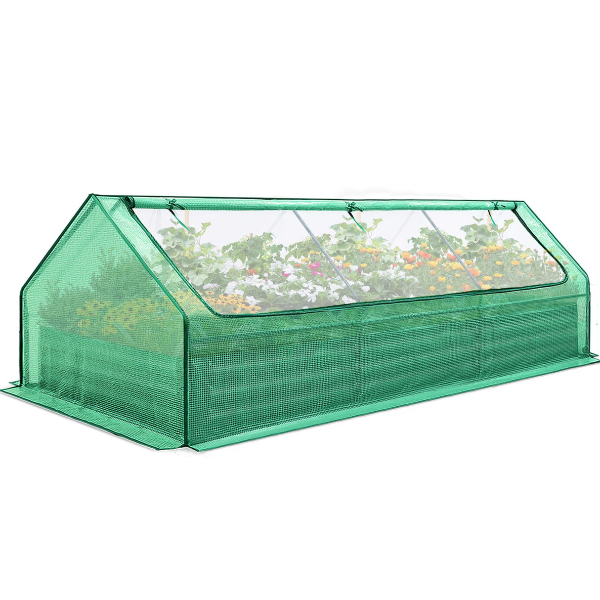 Quictent 8'x4'x1' Galvanized Raised Garden Bed with Cover - Green