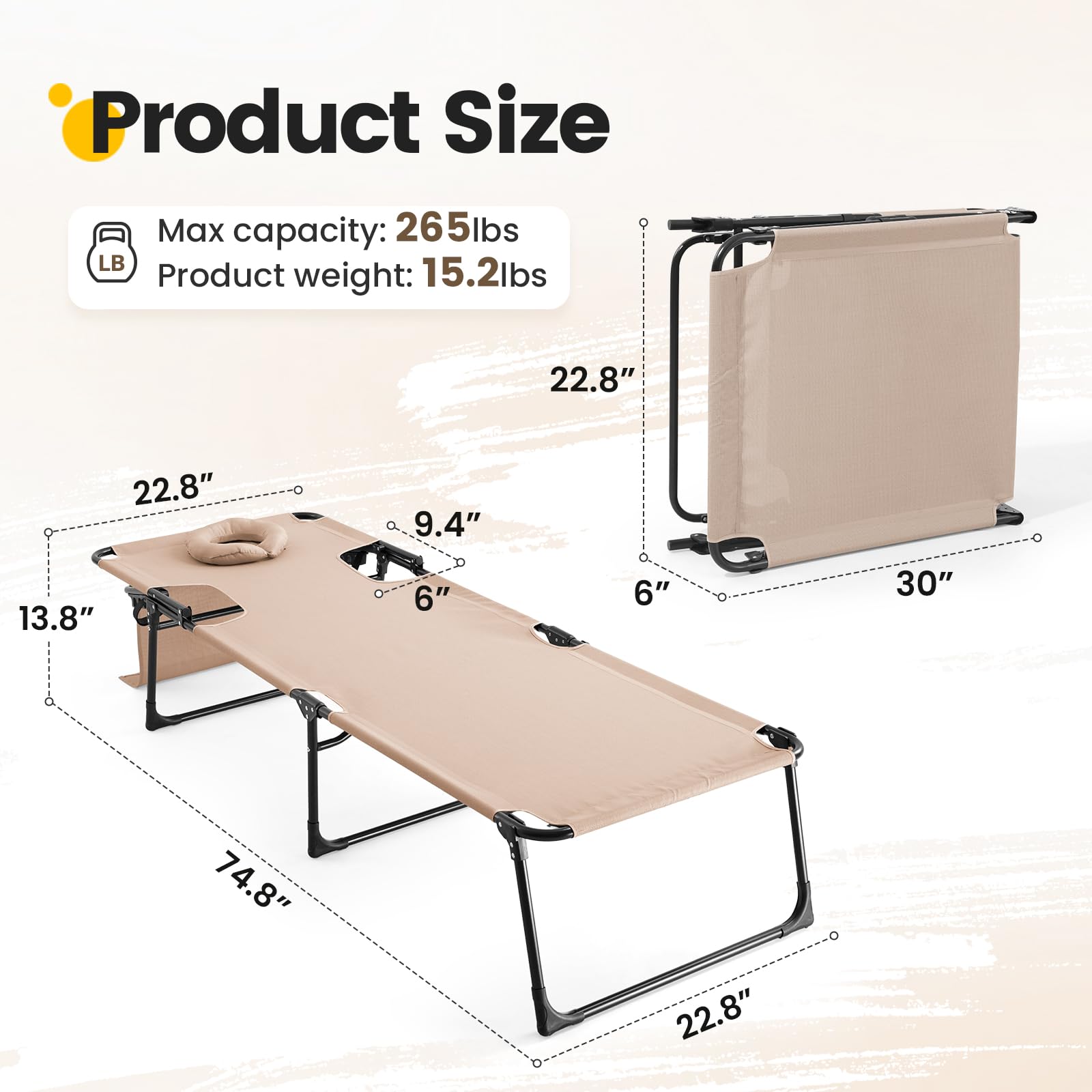 KING BIRD 5-Position Beach Chaise with Face Hole (300LBS) - Beige