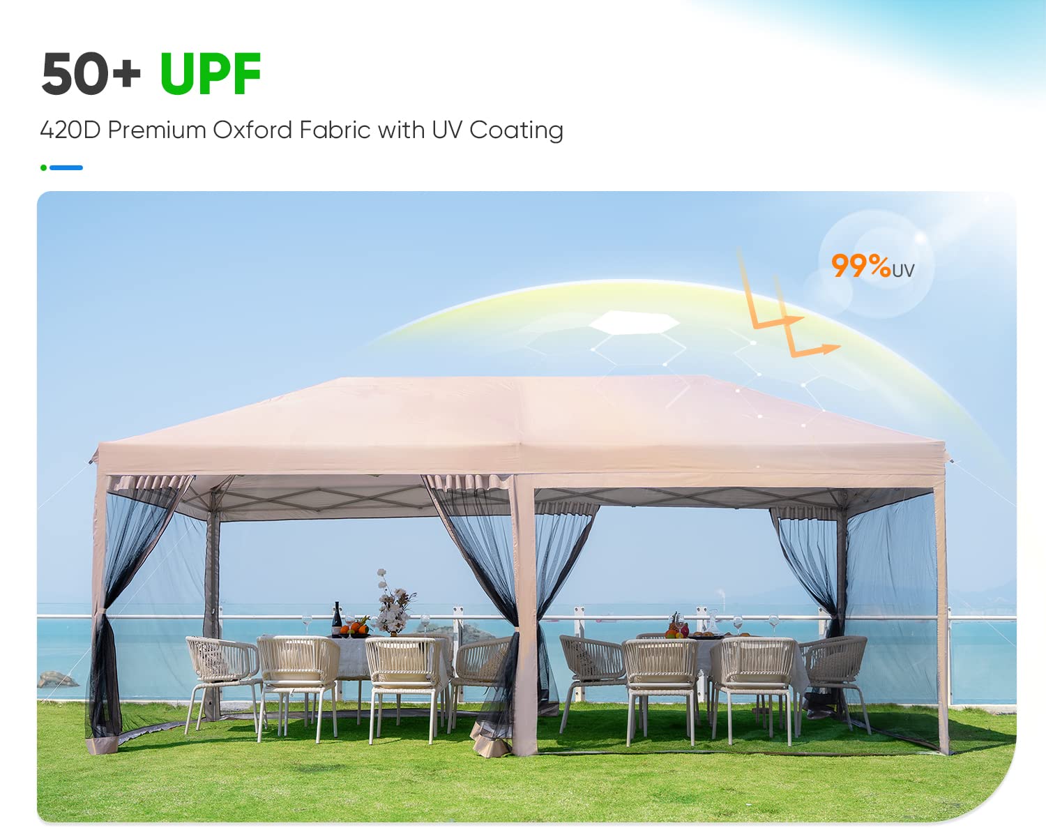Quictent 10'x20' Pop Up Screened Canopy Tent with Netting