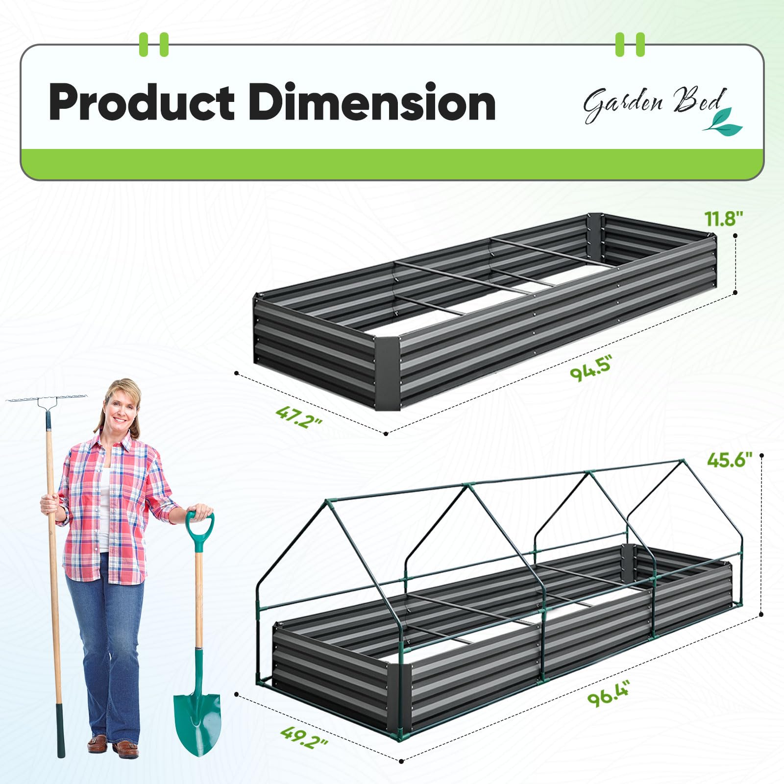 Quictent 8'x4'x1' Galvanized Raised Garden Bed with Cover - Green