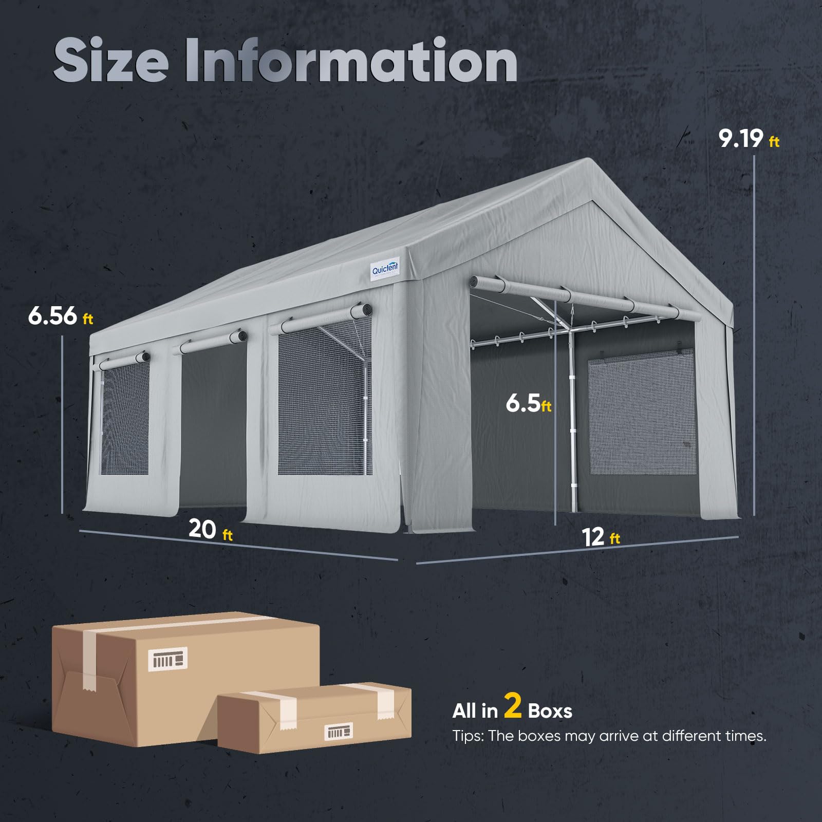 Quictent 12'x20' Snowproof Steel Carport with Zipper Doors - Gray