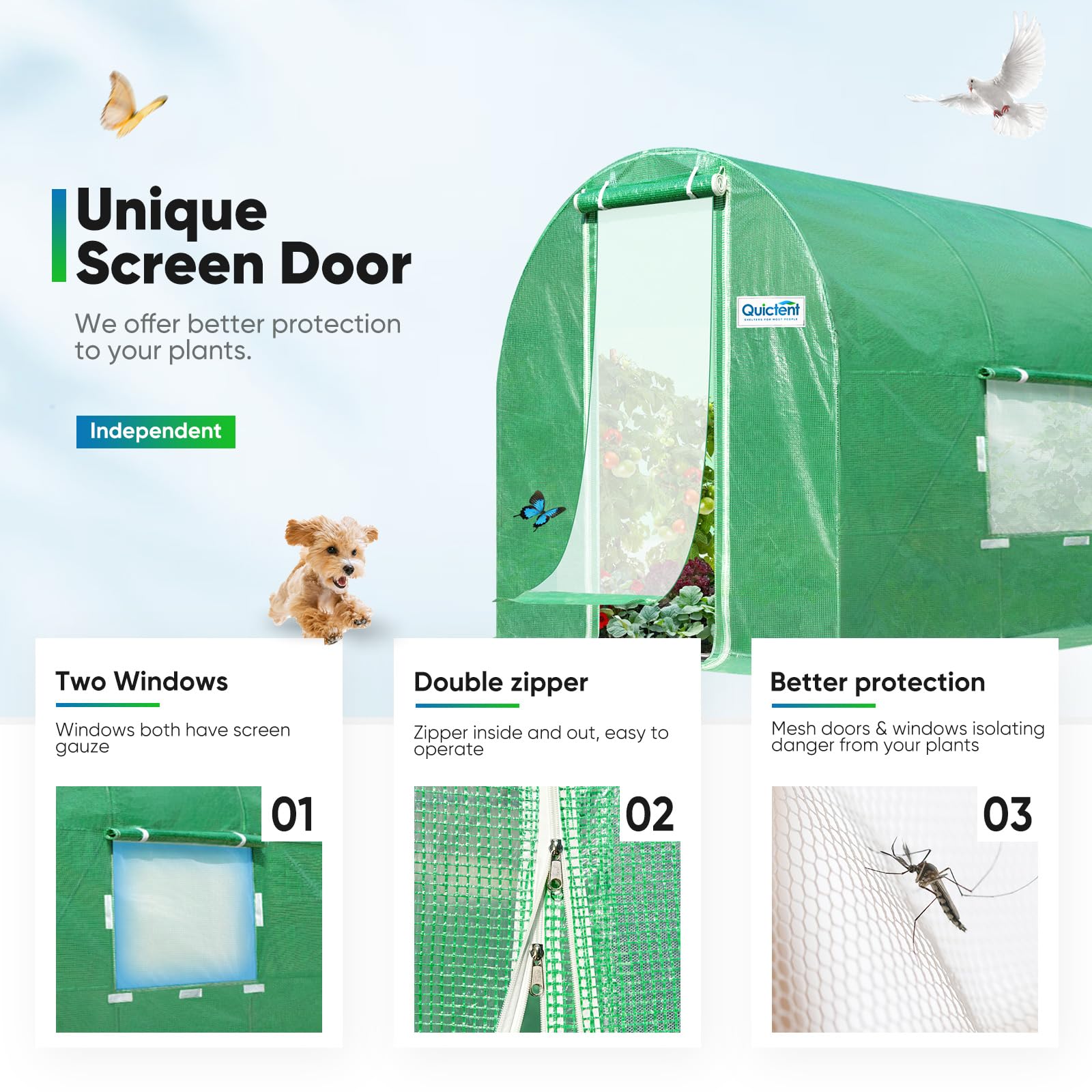 Quictent 10'x7'x7' Walk-in Tunnel Greenhouse with Mesh Door - Green