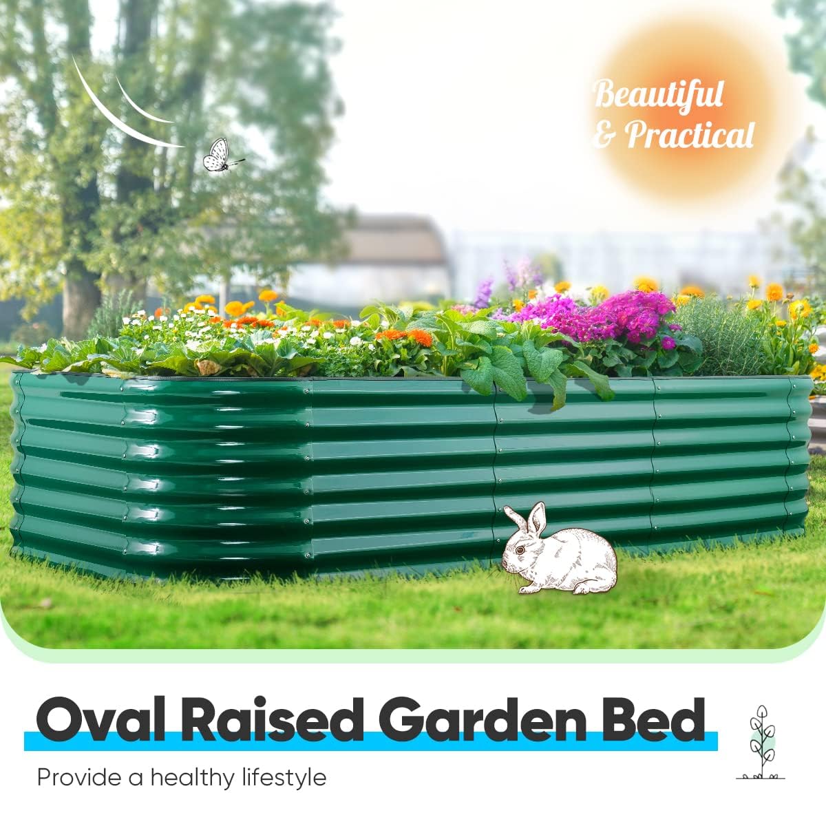 Quictent 8'x4'x2' Oval Raised Garden Bed Kit - Dark Green