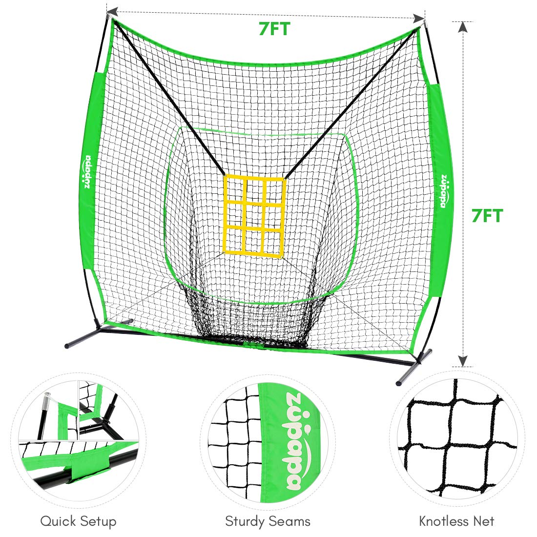 Zupapa 7'x7' Baseball Softball Net Tee Caddy Practice Combo - Green