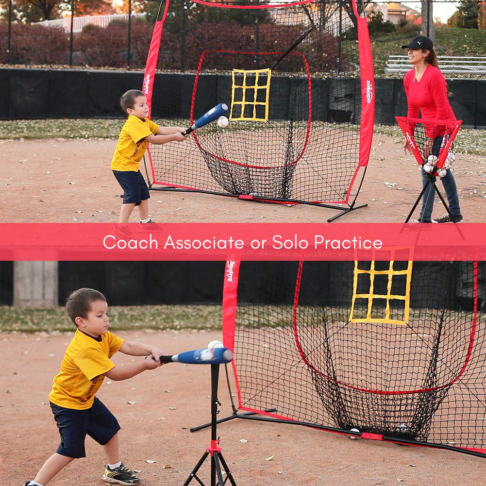 Zupapa 7'x7' Baseball Softball Net Tee Caddy Practice Combo- Red