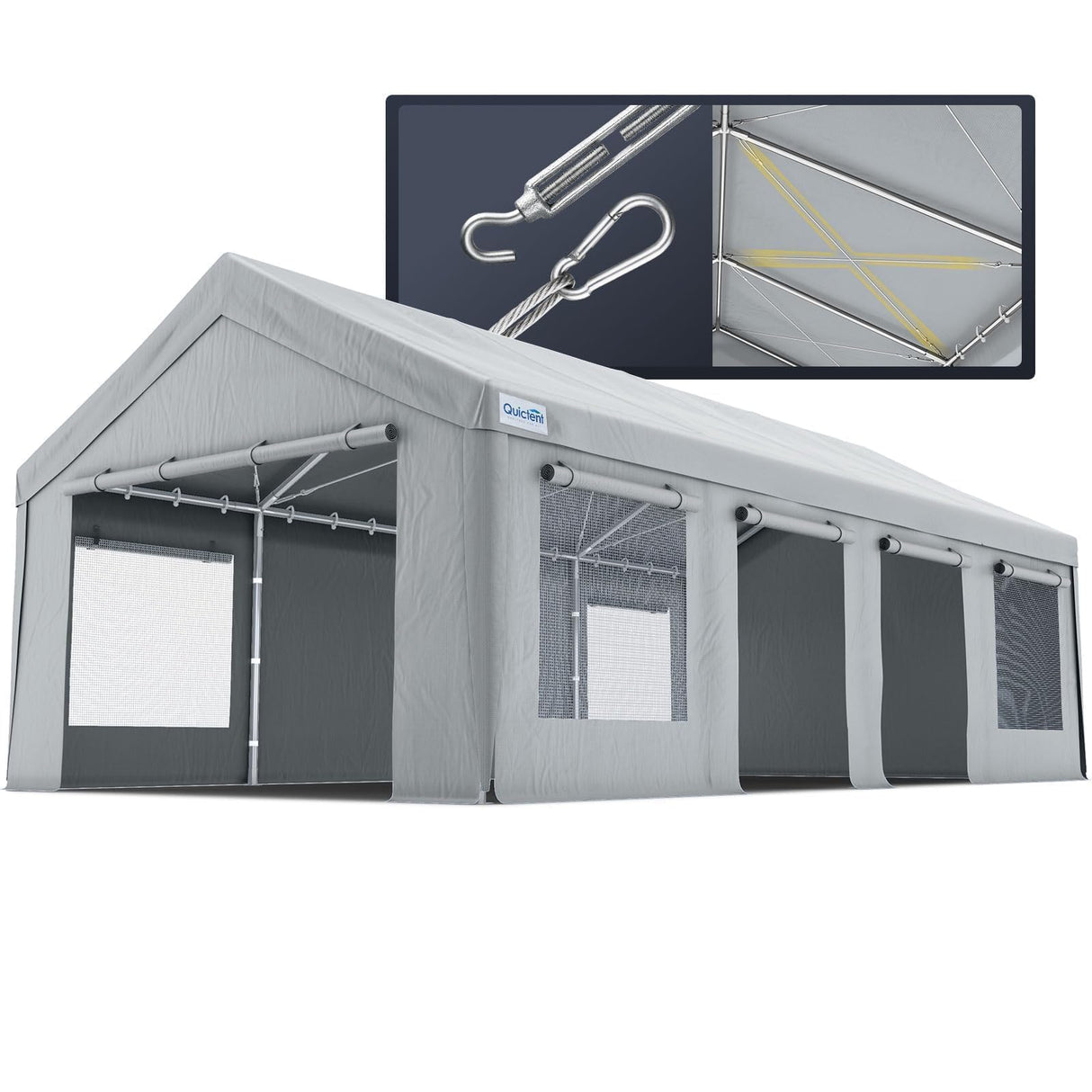Quictent 13'x25' Snowproof Steel Carport with Zipper Doors