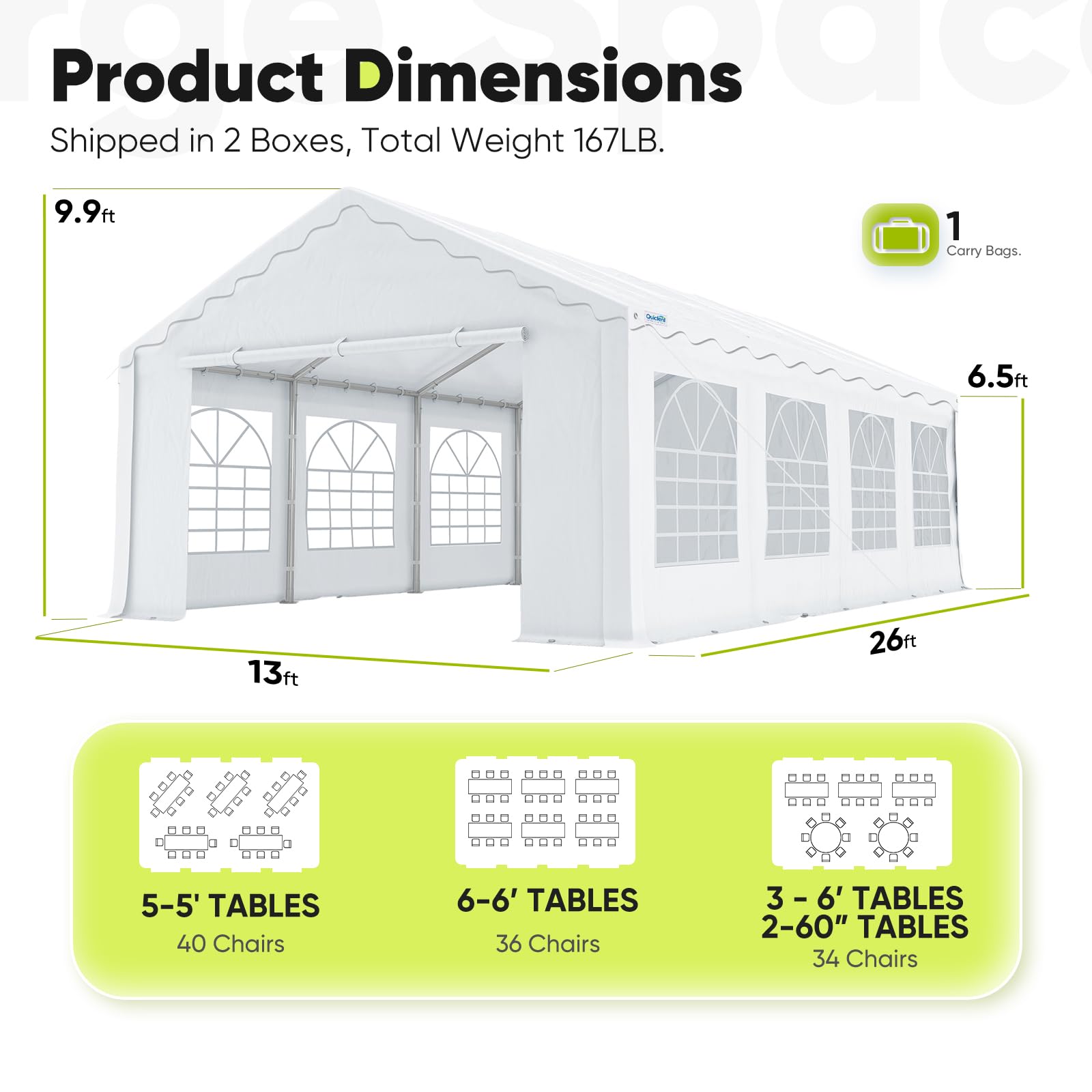 Quictent 13'x26' Galvanized Party Tent