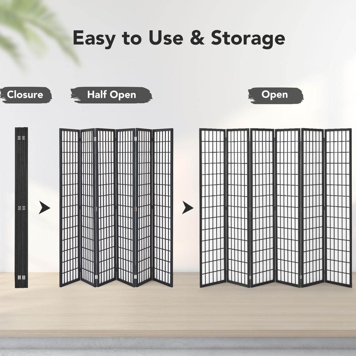 JOSTYLE Japanese Room Divider - Black (6-Panel)