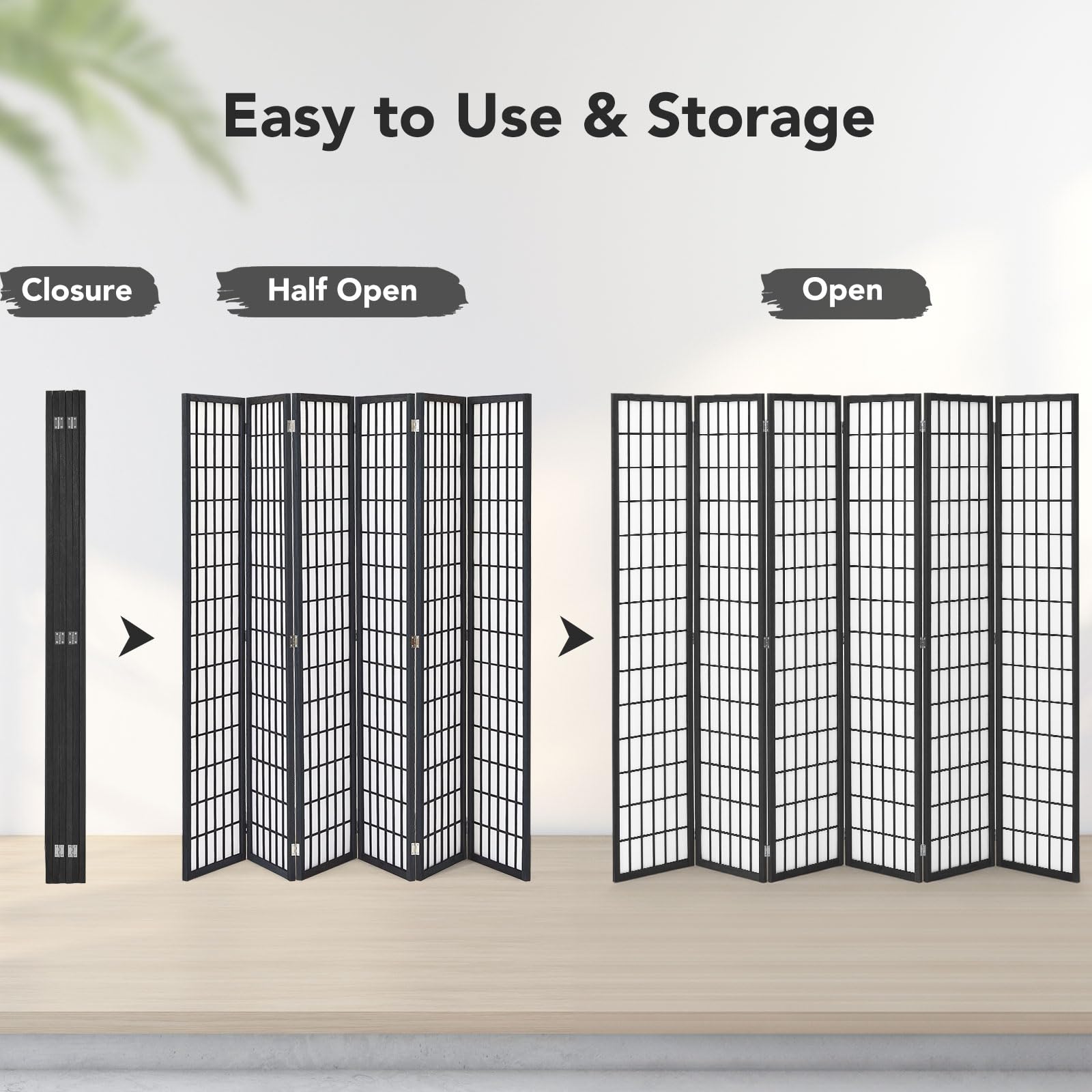 JOSTYLE Japanese Room Divider - Black (6-Panel)