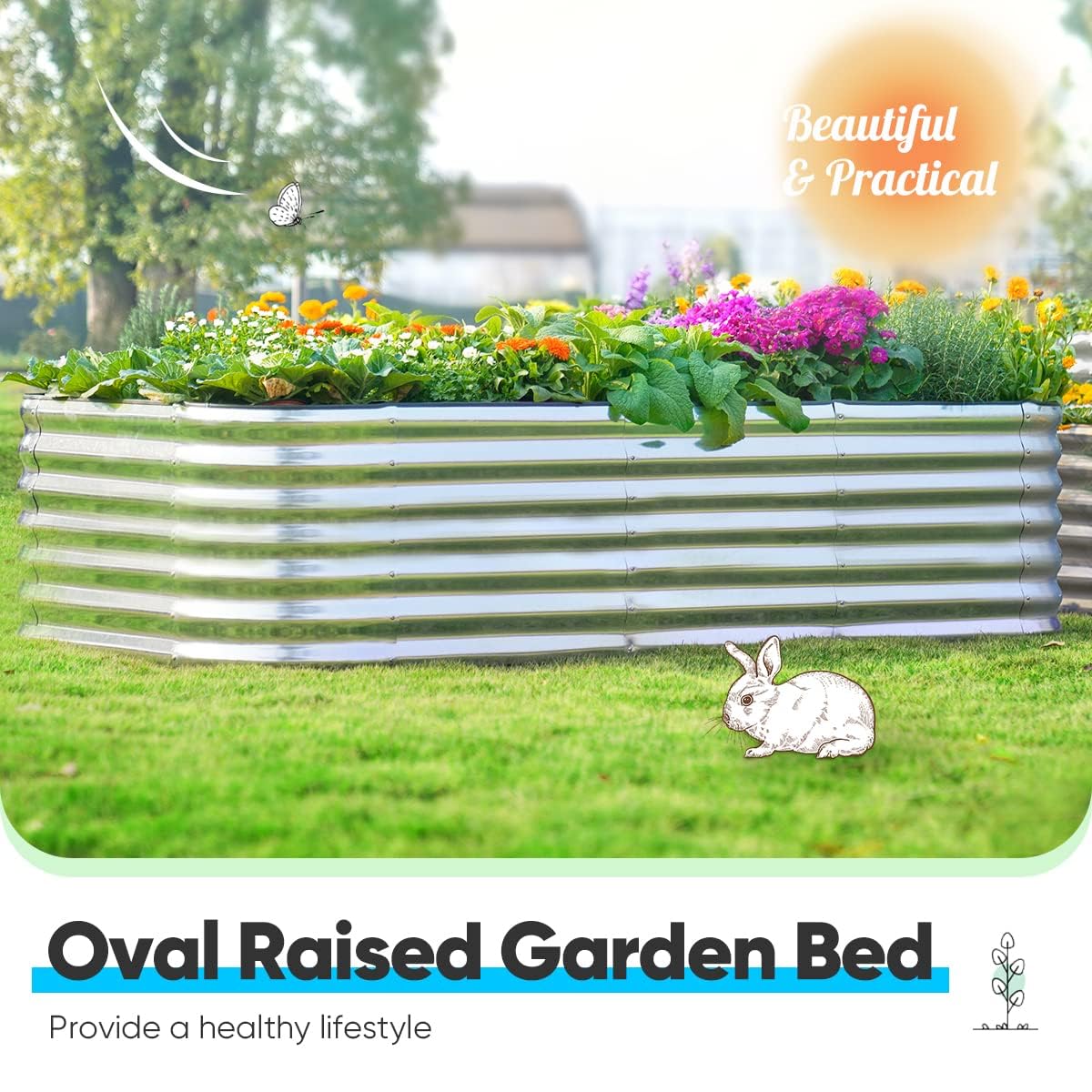 Quictent 8'x4'x2' Oval Raised Garden Bed Kit - Silver