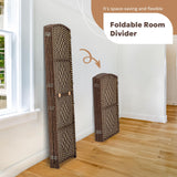 Close-up of the bamboo and wood woven texture of the room divider, with circular insets highlighting the natural craftsmanship and unpainted finish, eco-friendly for worry-free use.