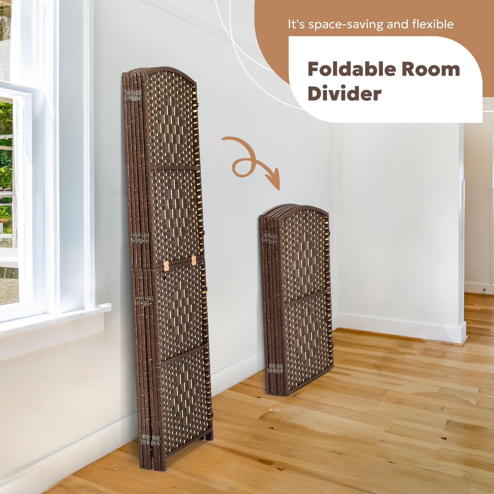 Close-up of the bamboo and wood woven texture of the room divider, with circular insets highlighting the natural craftsmanship and unpainted finish, eco-friendly for worry-free use.