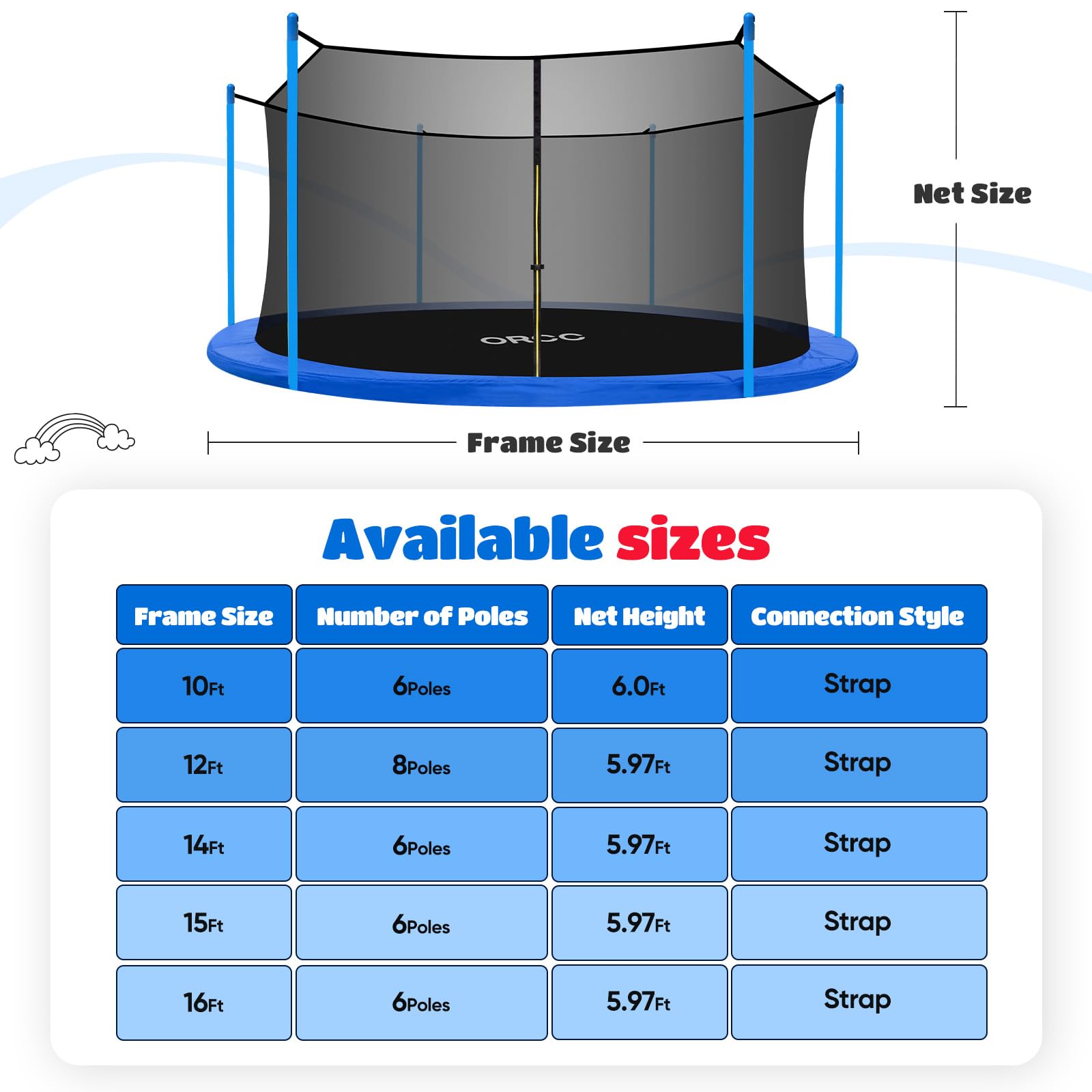 ORCC Kids Trampoline Net for 10-16FT Trampoline