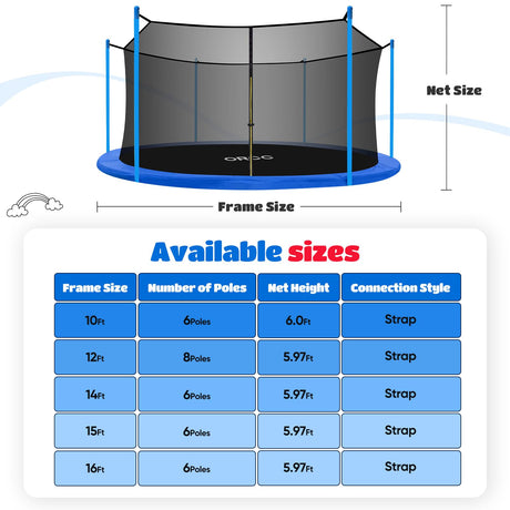 ORCC Kids Trampoline Net for 10-16FT Trampoline