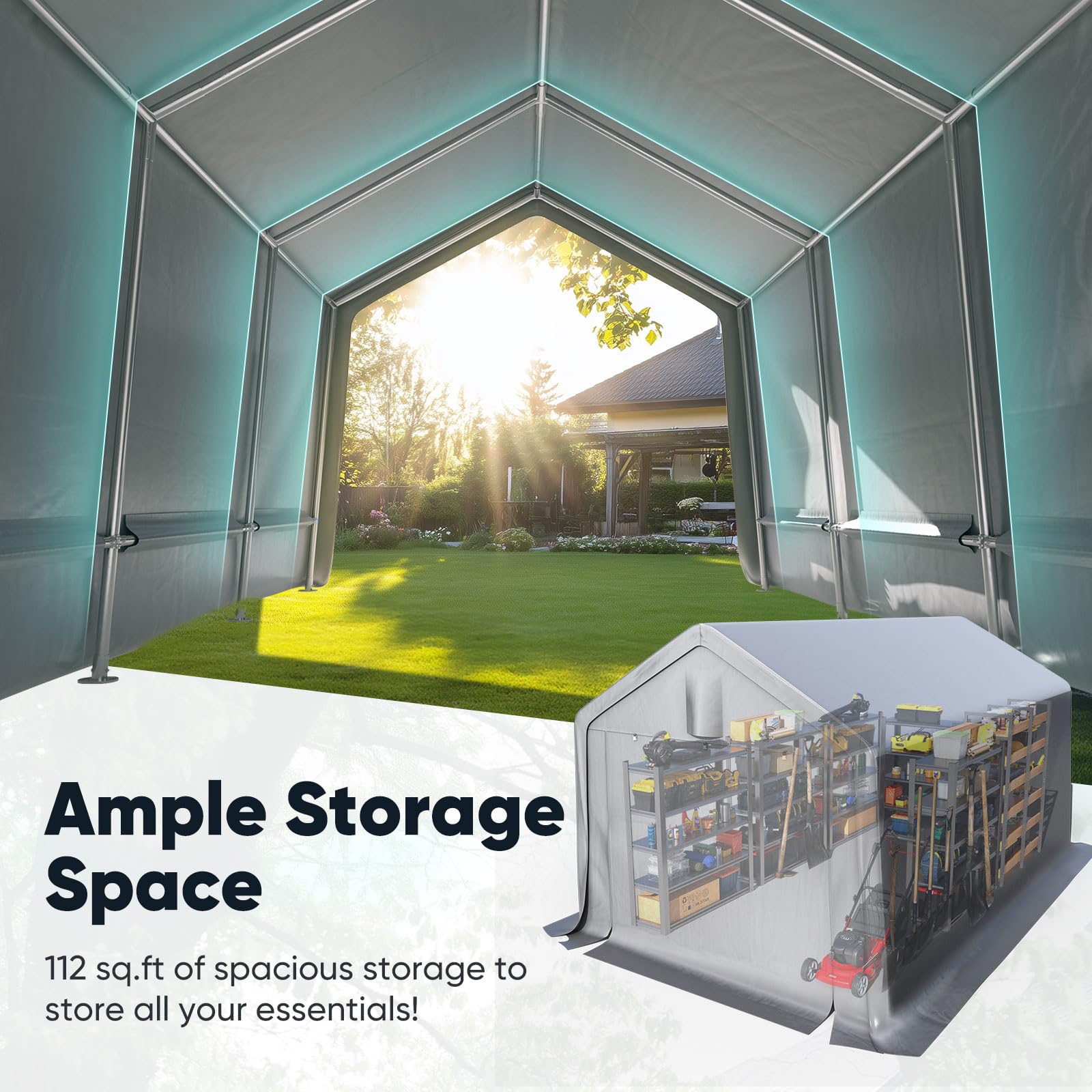 Quictent 10'x15' Portable Carport Shelter with Roll-Up Mesh Windows - Silver Gray