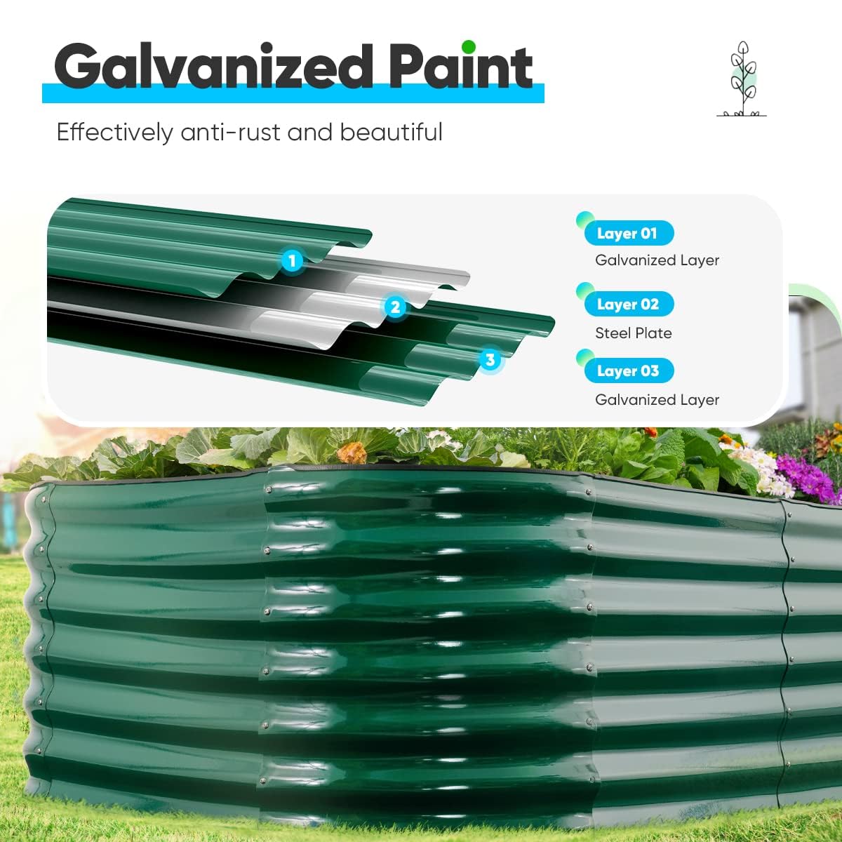 Quictent 8'x4'x2' Oval Raised Garden Bed Kit - Dark Green