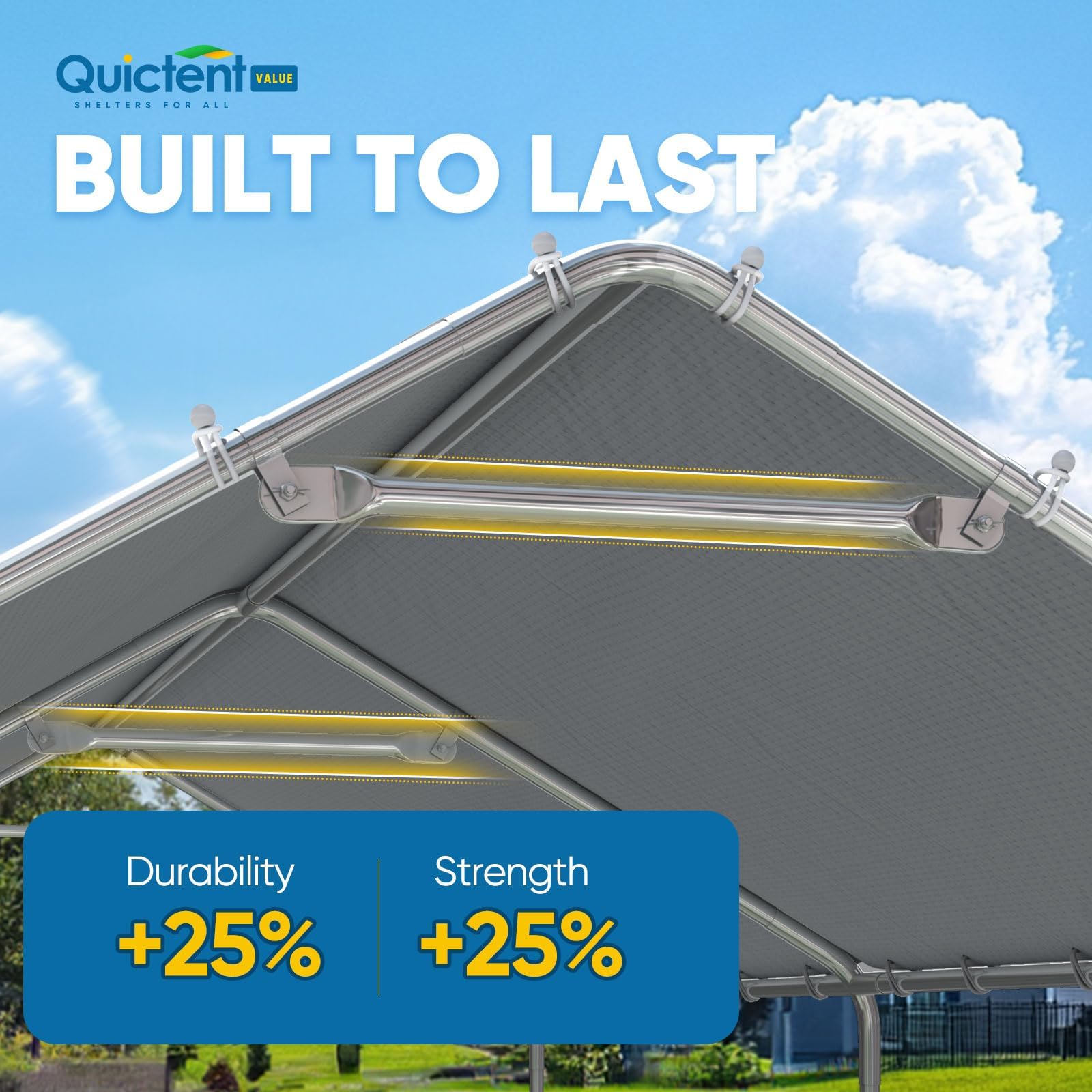 Quictent 10'x20' Galvanized Steel Carport Canopy - Gray