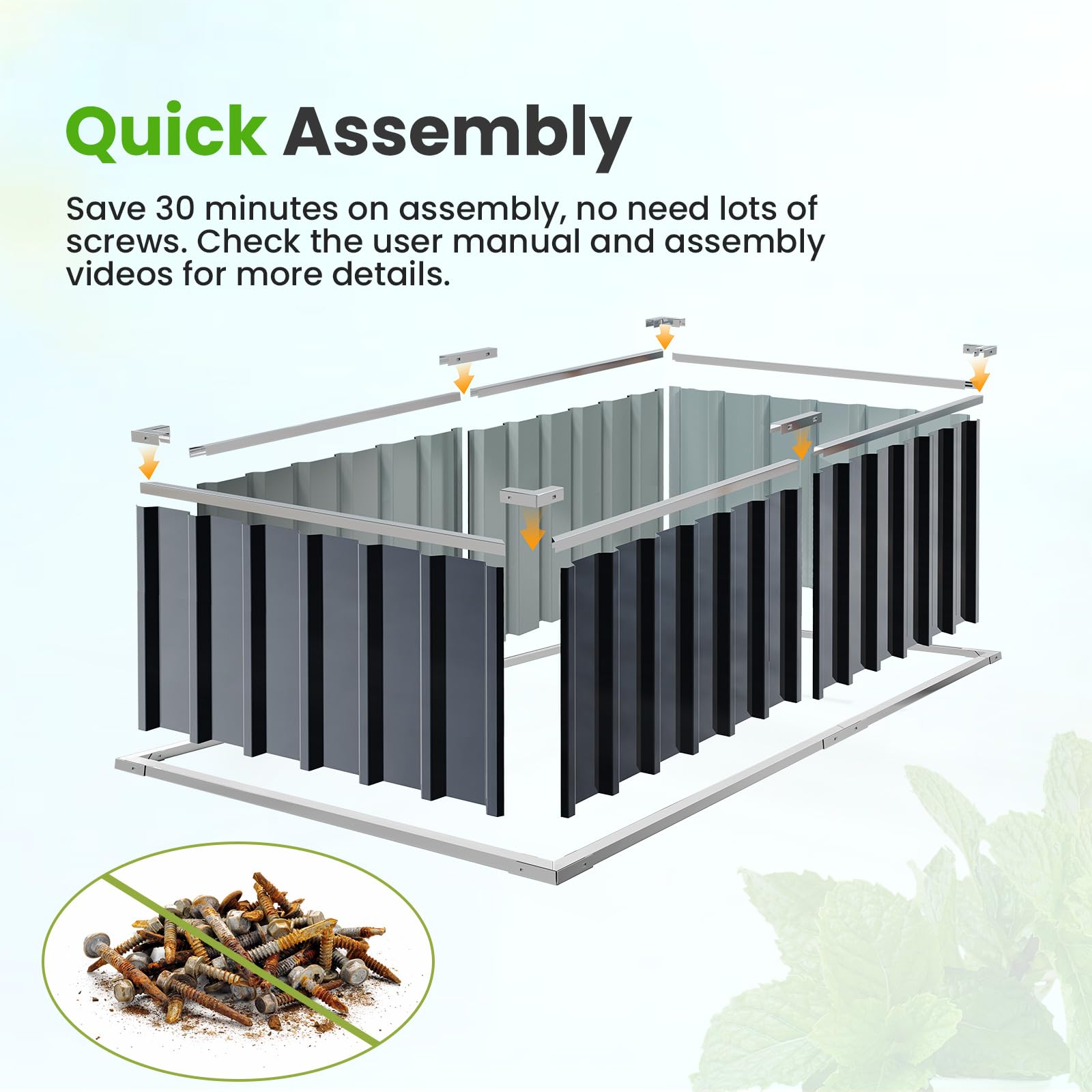 KING BIRD 68"x36"x18" Galvanized Raised Garden Bed - Dark Grey