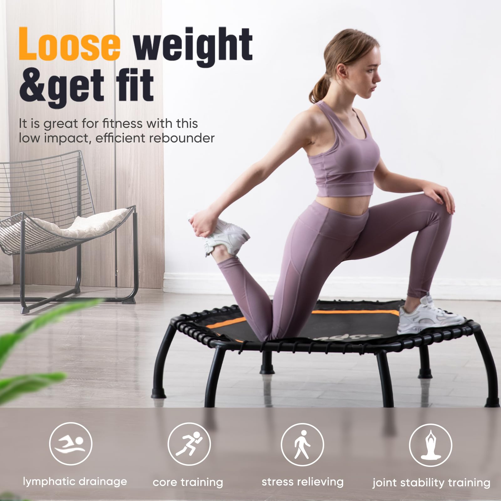 Zupapa 300LBS 40"/45" Fitness Trampoline with Adjustable Bar