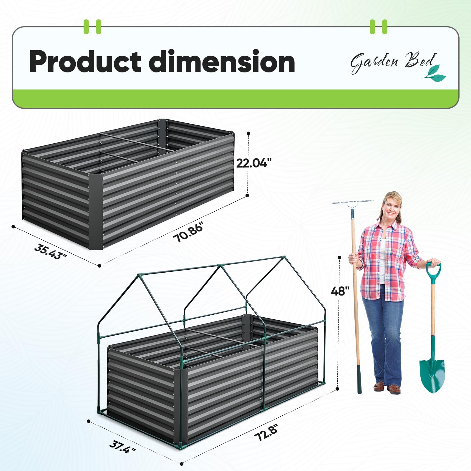 Quictent 6'x3'x2' Galvanized Raised Garden Bed with Cover - Green