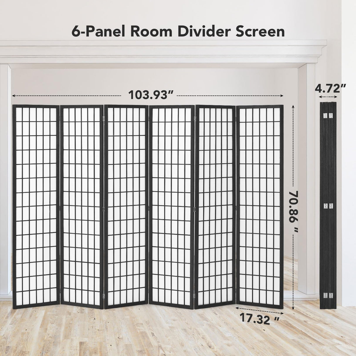 JOSTYLE Japanese Room Divider - Black (6-Panel)