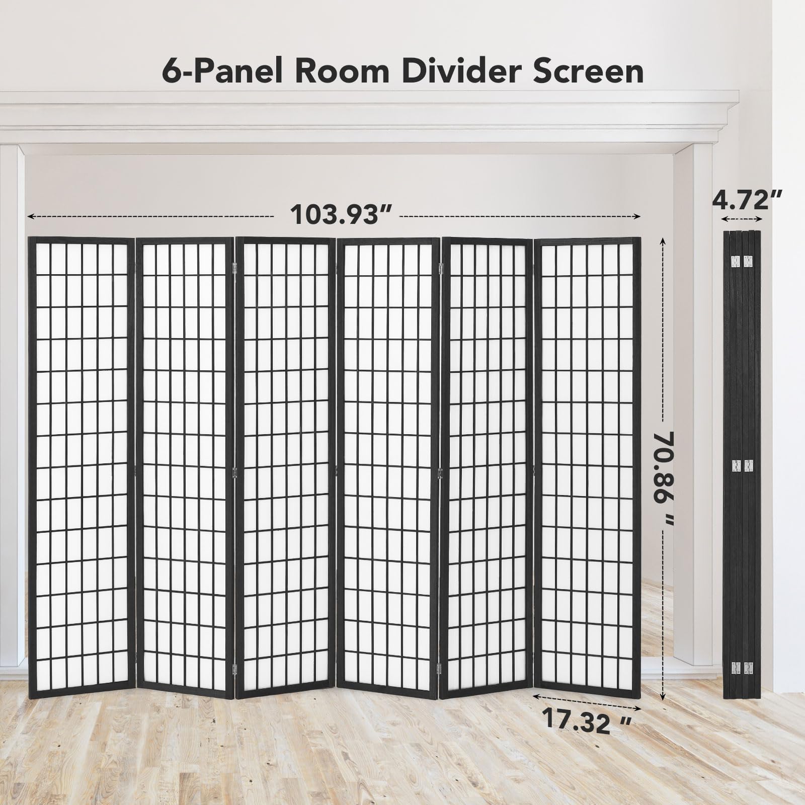 JOSTYLE Japanese Room Divider - Black (6-Panel)