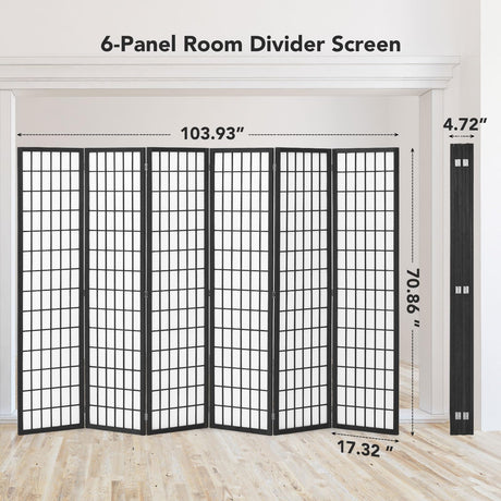 JOSTYLE Japanese Room Divider - Black (6-Panel)