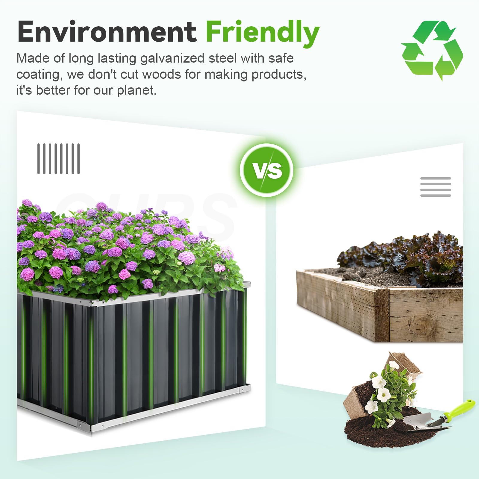KING BIRD 68"x36"x18" Galvanized Raised Garden Bed - Dark Grey
