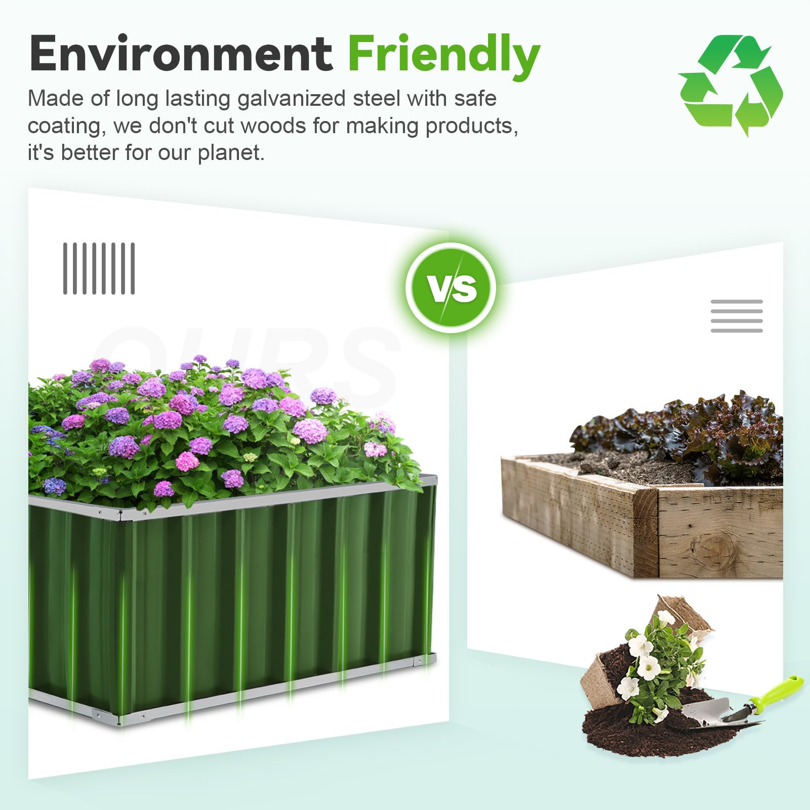 KING BIRD 68"x36"x18" Galvanized Raised Garden Bed - Green