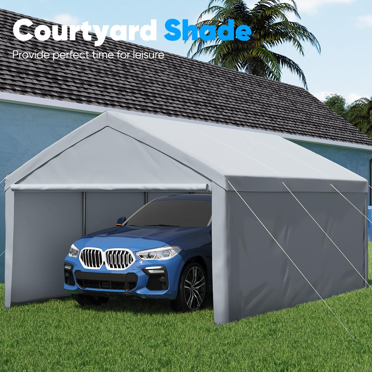 Quictent 13'x20' Galvanized Carport Shelter with Removable Sidewalls- Grey