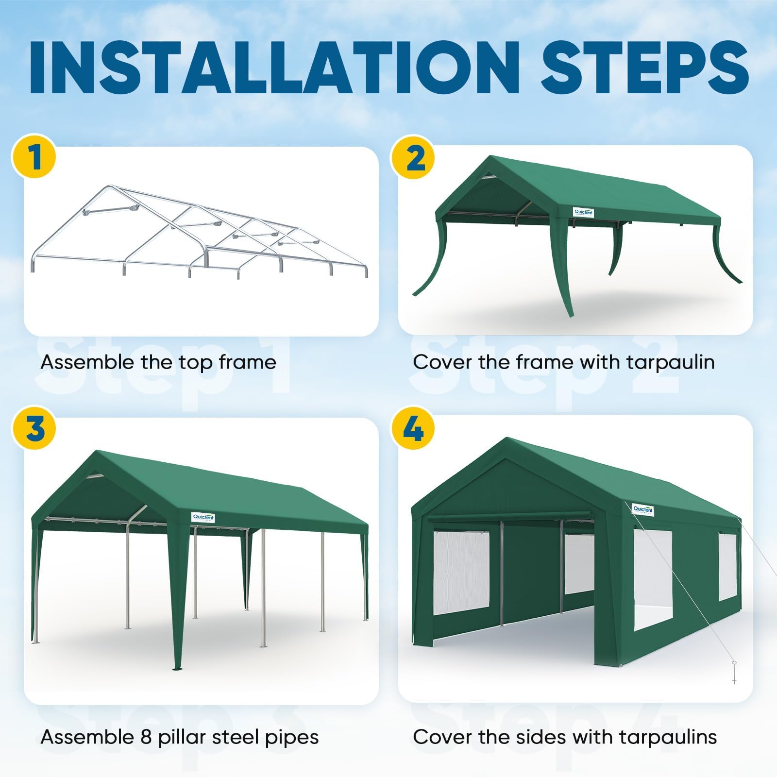 Quictent 12'x20' Ventilated Carport Canopy with Roll-up Windows - Green