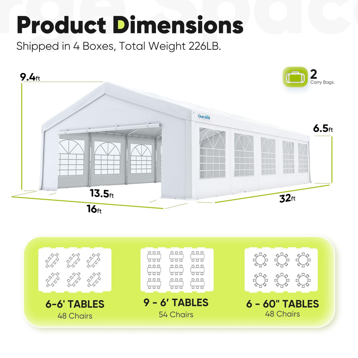 Quictent 16'x32' Heavy Duty Party Tent with Storage