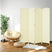 4-panel ivory white room divider displayed in a sunny living room with a papasan chair and potted plant, providing a light and elegant touch to the space.