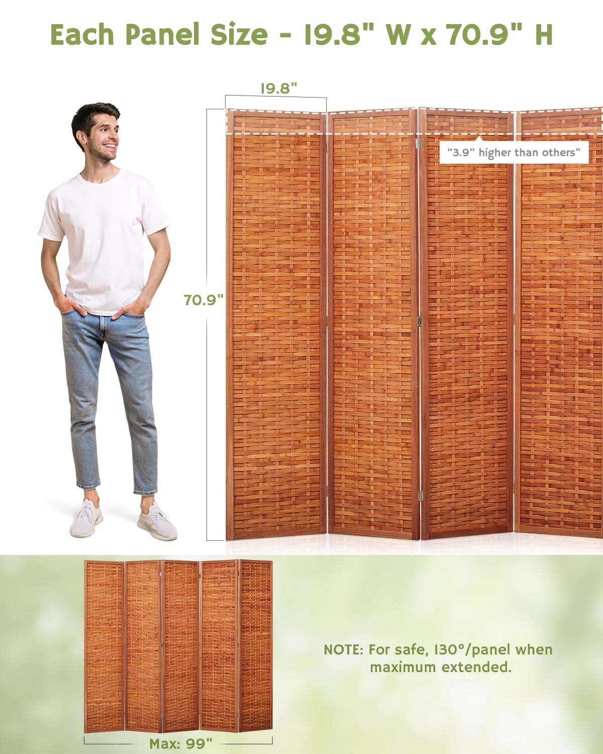 JOSTYLE Bamboo Privacy Screen - Saddle Brown (5-Panel)