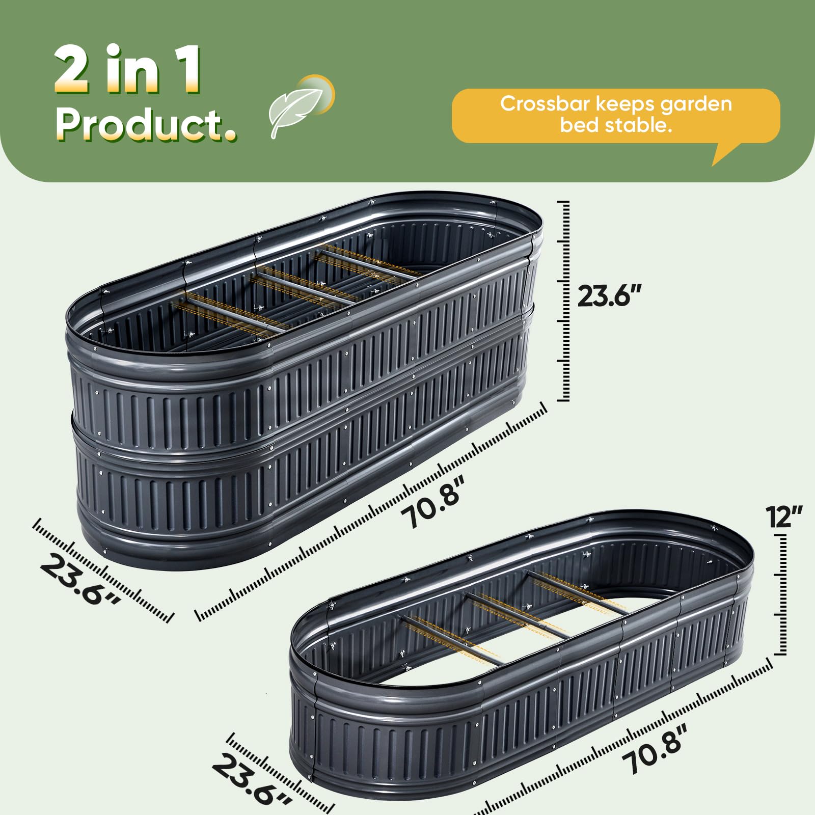 KING BIRD 71"x24"x24" Roman Column Garden Bed - Dark Grey