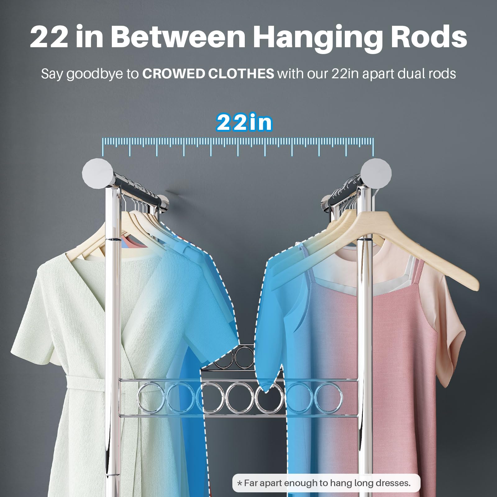 HOKEEPER Double Rod Garment Rack with Wheels